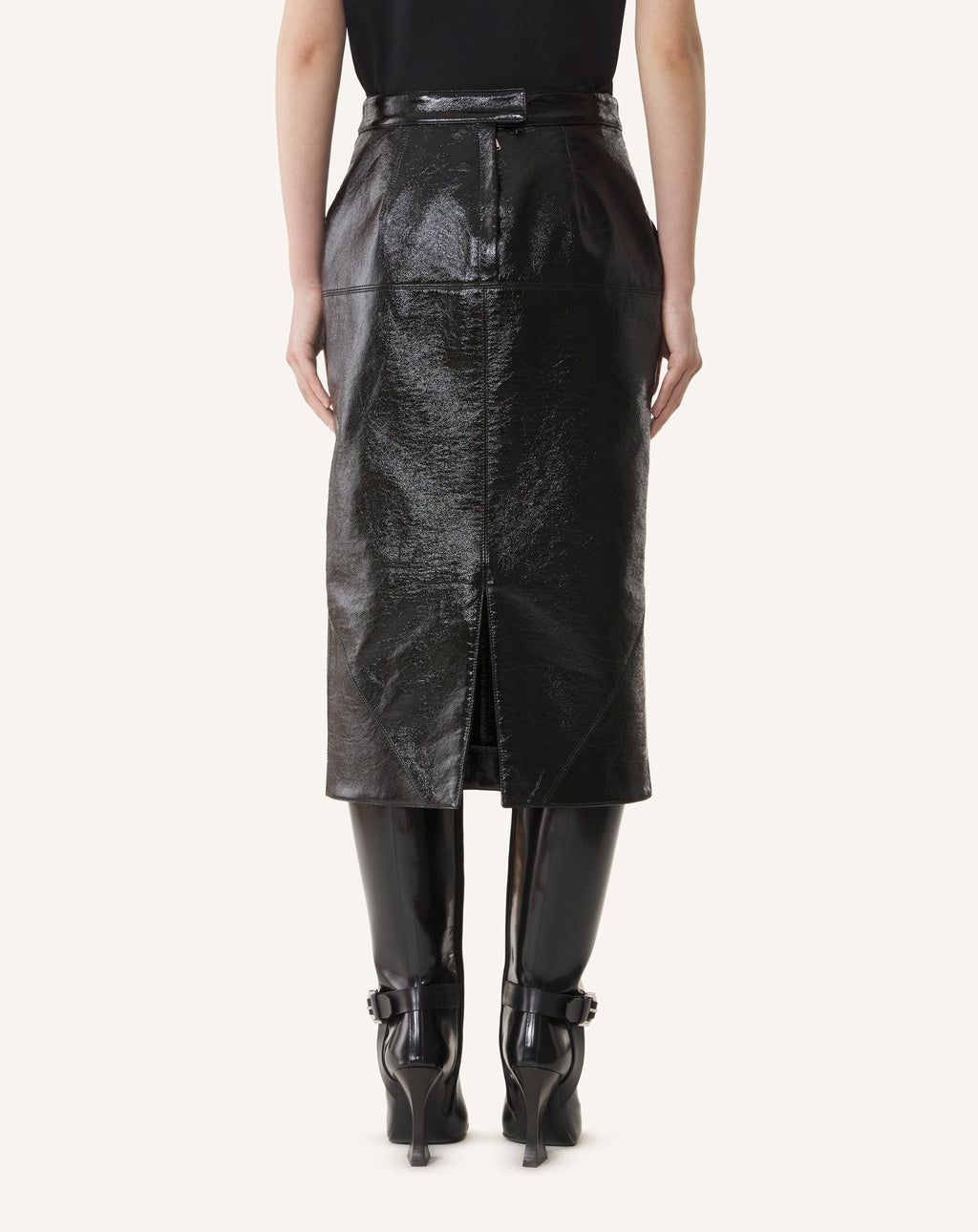VINYL STRAIGHT SKIRT WITH CUT-OUTS
