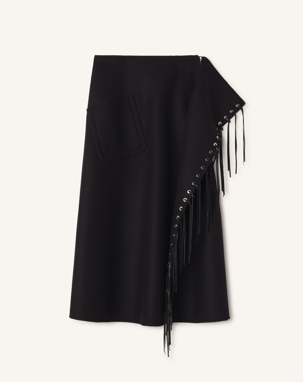FRINGED SKIRT IN DOUBLE-FACED CASHMERE WOOL