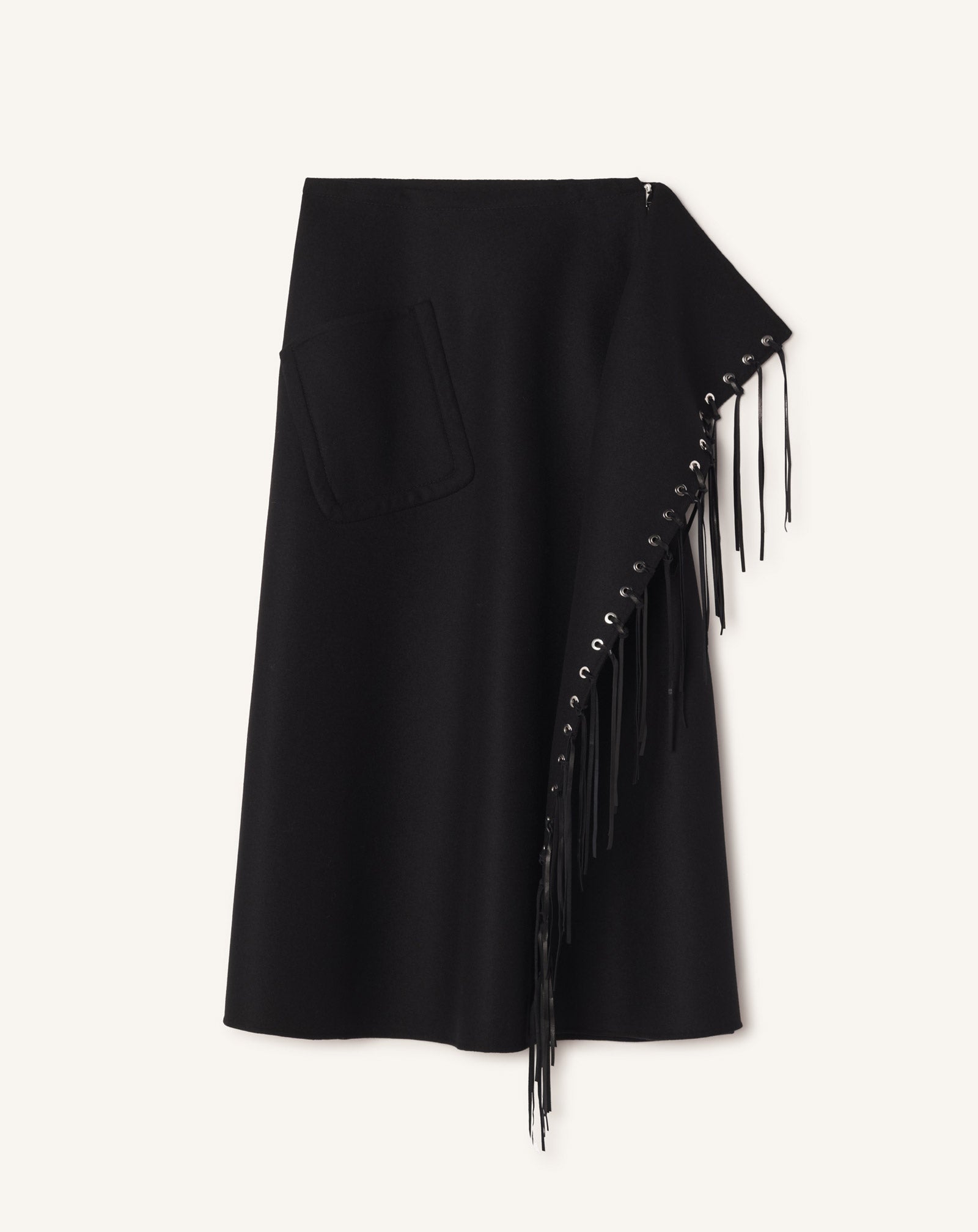 FRINGED SKIRT IN DOUBLE-FACED CASHMERE WOOL