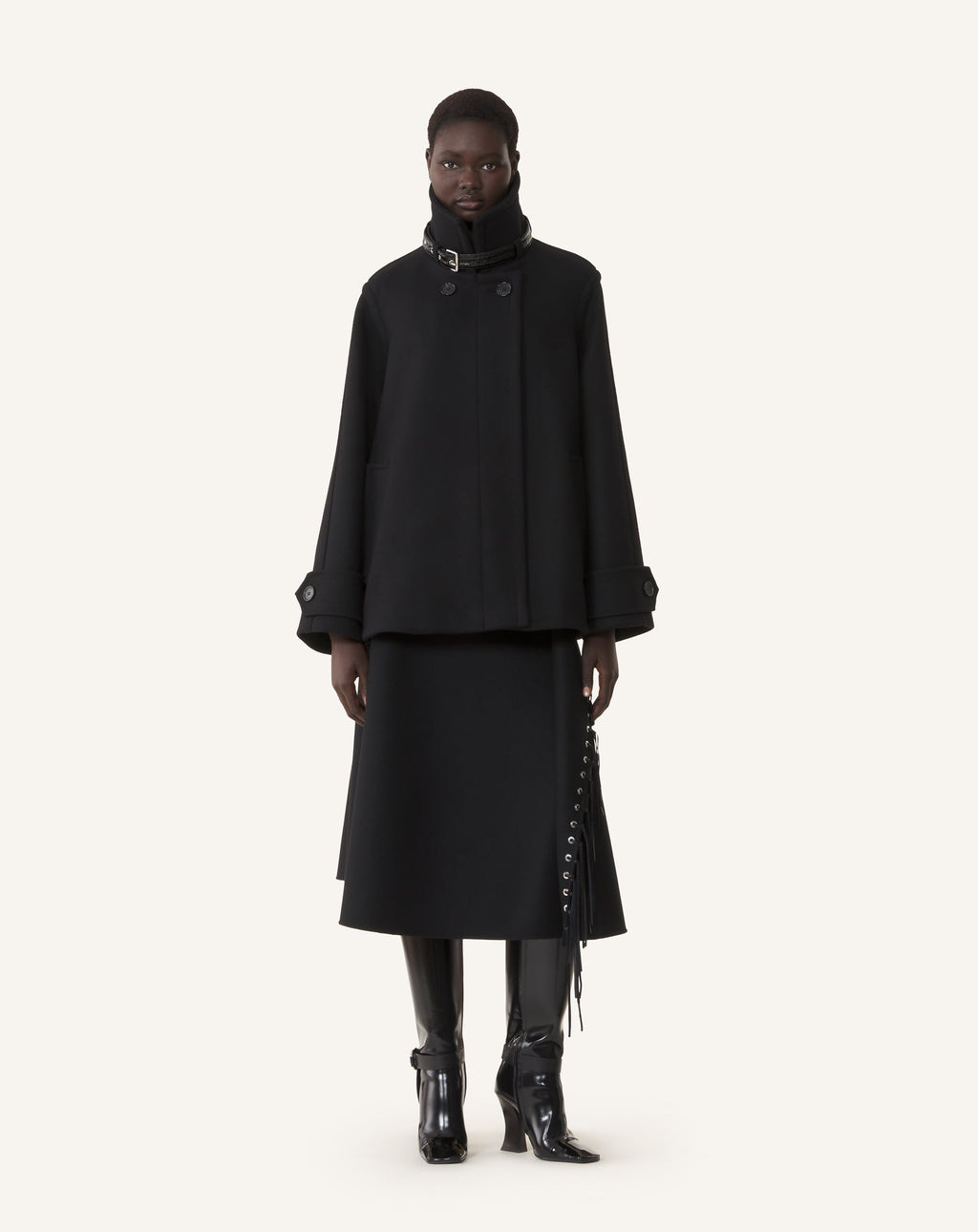 FRINGED SKIRT IN DOUBLE-FACED CASHMERE WOOL