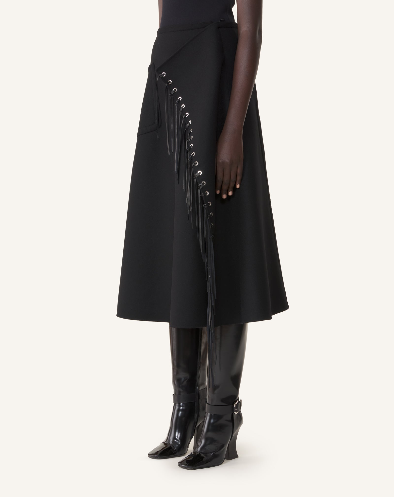 FRINGED SKIRT IN DOUBLE-FACED CASHMERE WOOL