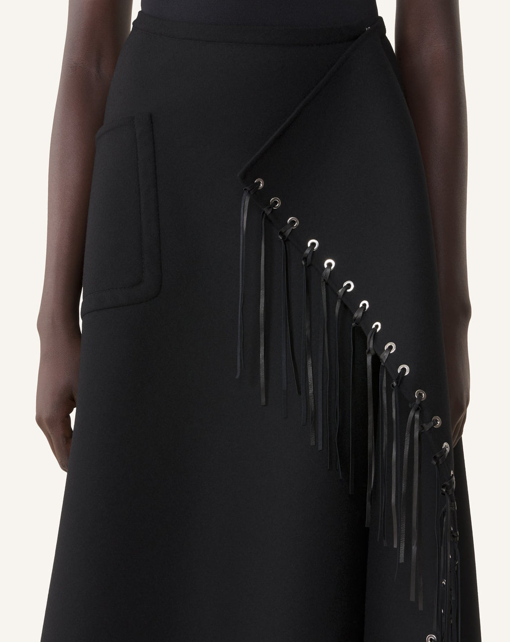 FRINGED SKIRT IN DOUBLE-FACED CASHMERE WOOL