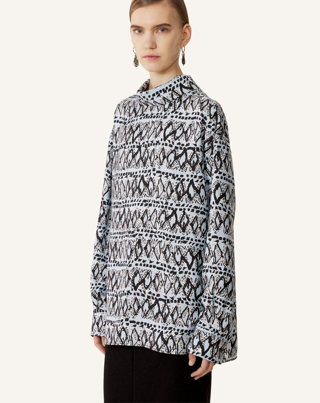 HIGH-NECK PRINTED SILK TOP