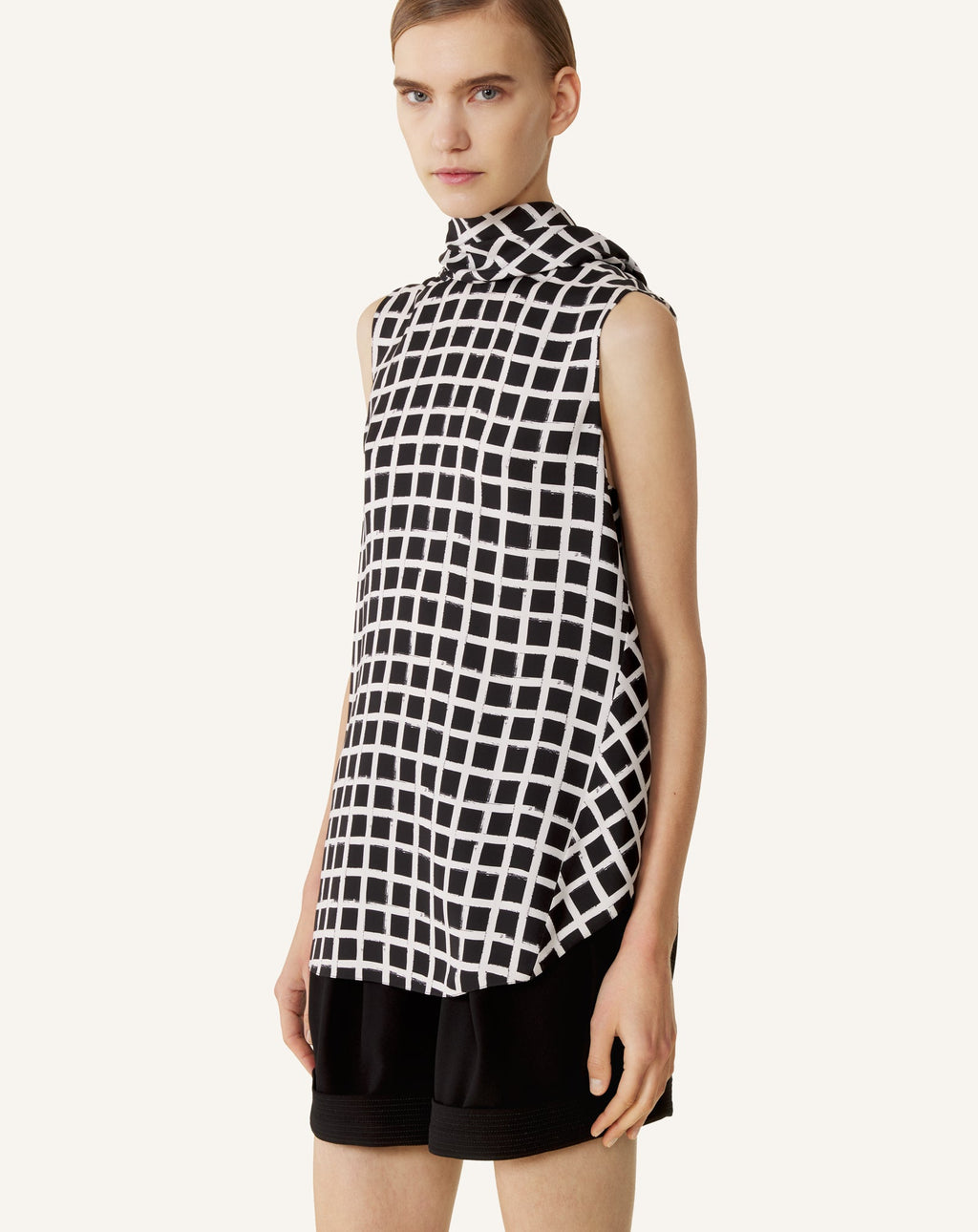 PRINTED SILK SLEEVELESS TOP