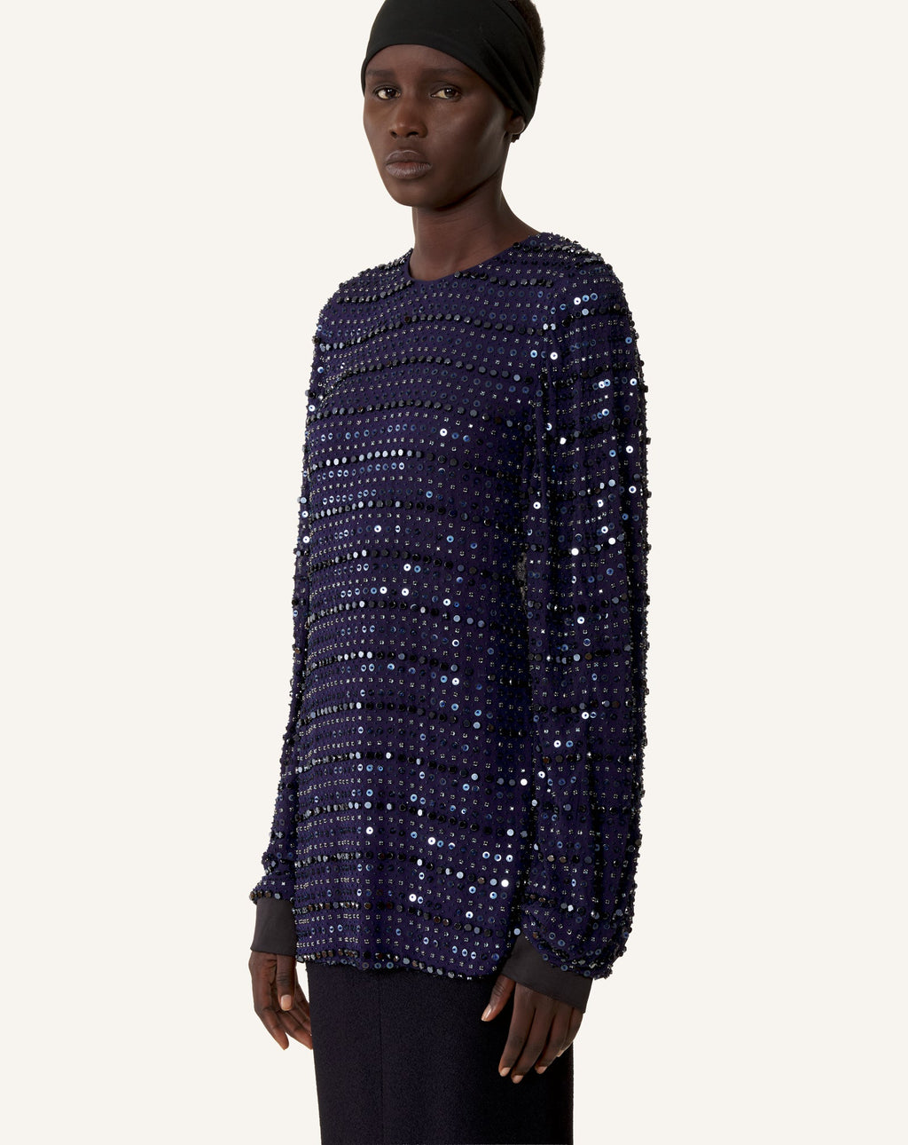 EMBROIDERED LONG SLEEVED SILK TOP