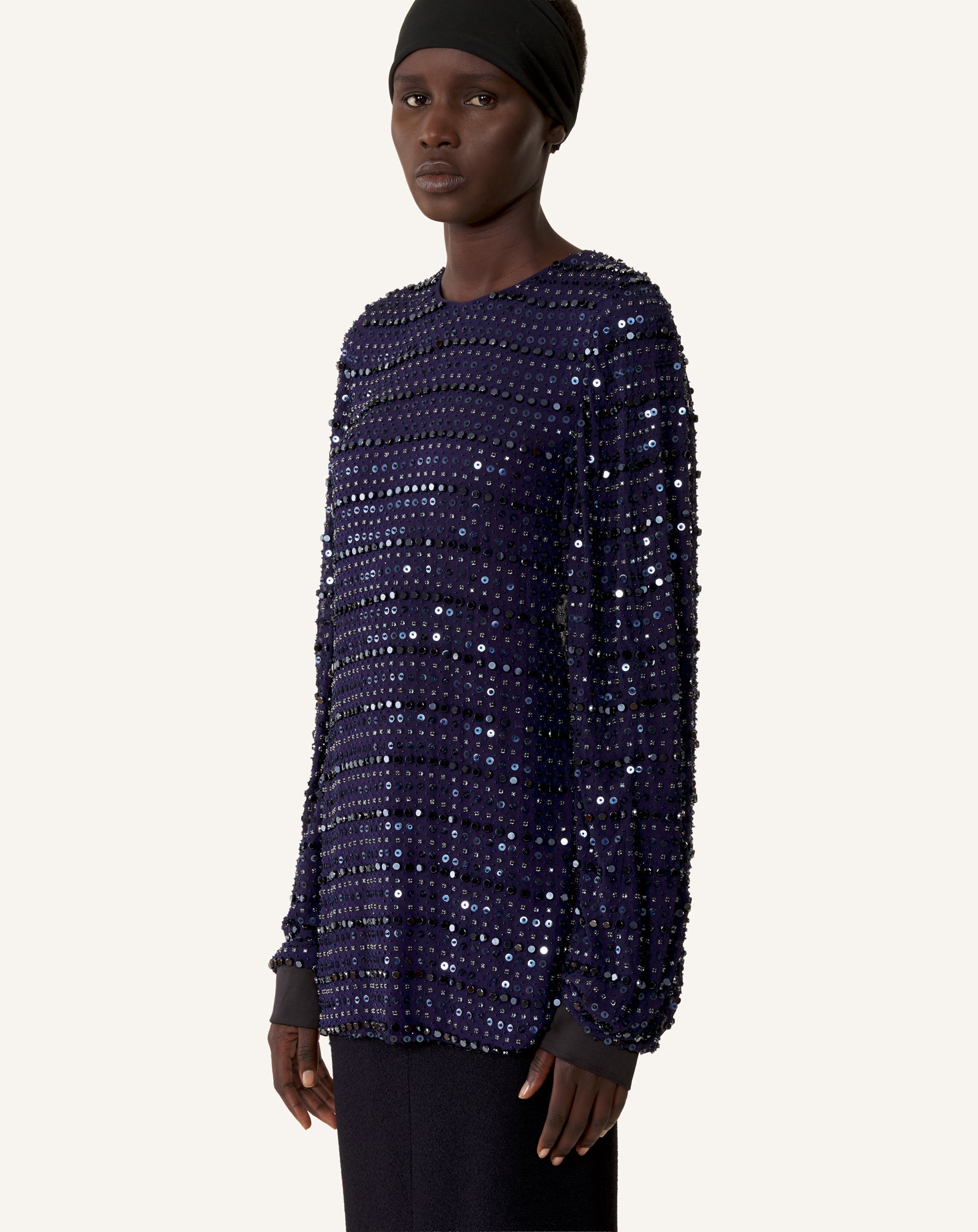 EMBROIDERED LONG SLEEVED SILK TOP