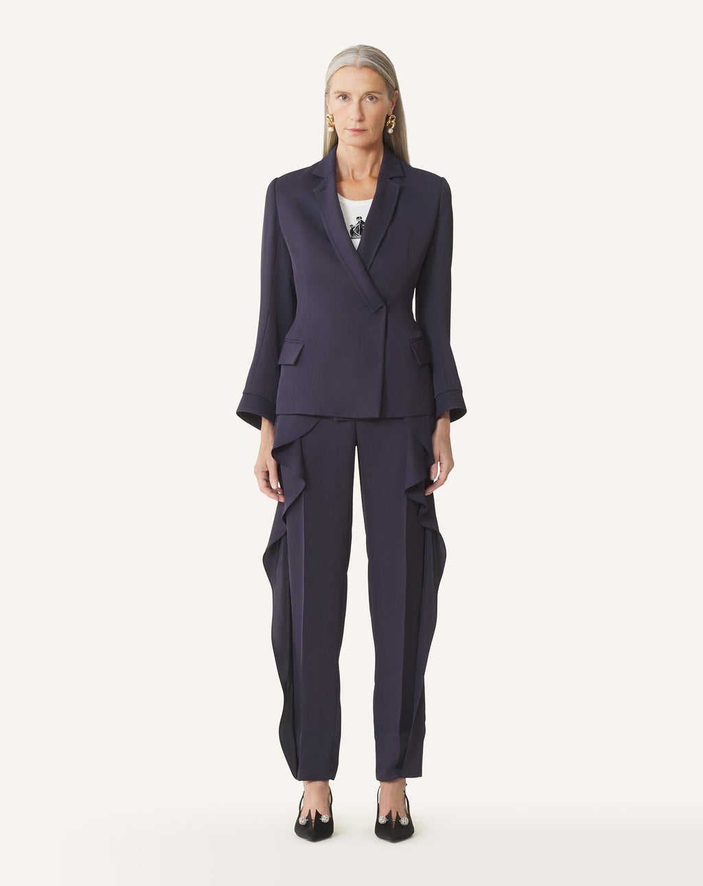 FRILLED TWILL PANTS
