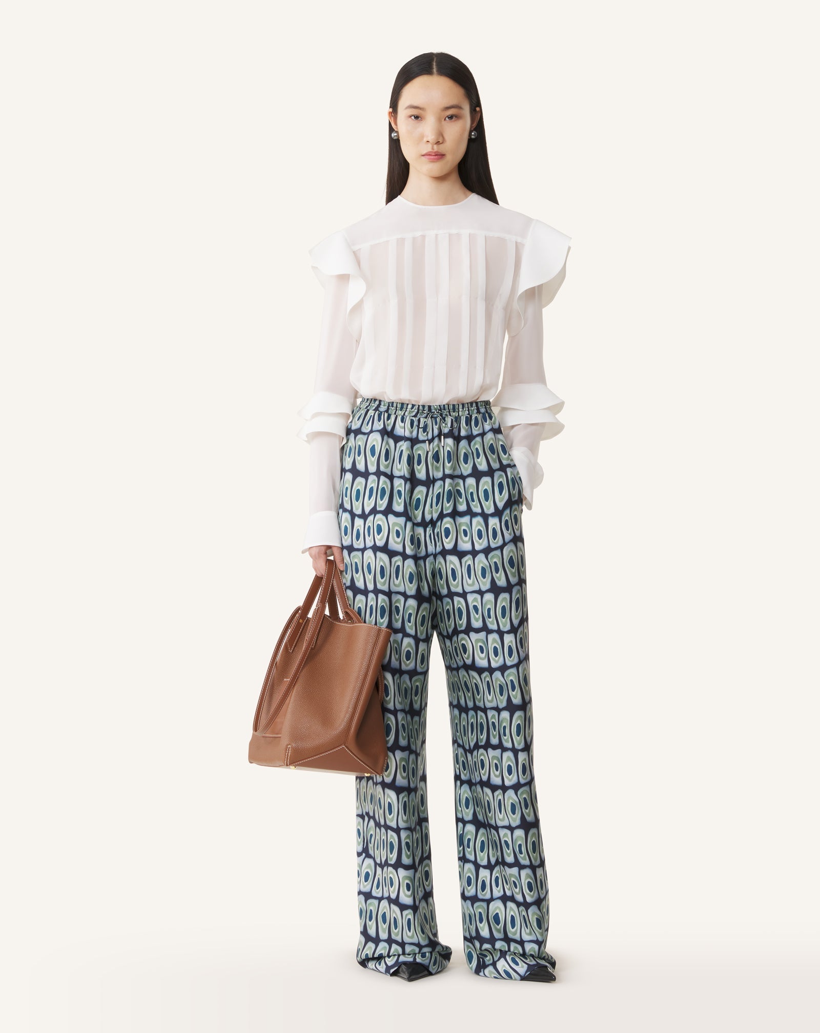 PRINTED WIDE-LEG SILK PANTS