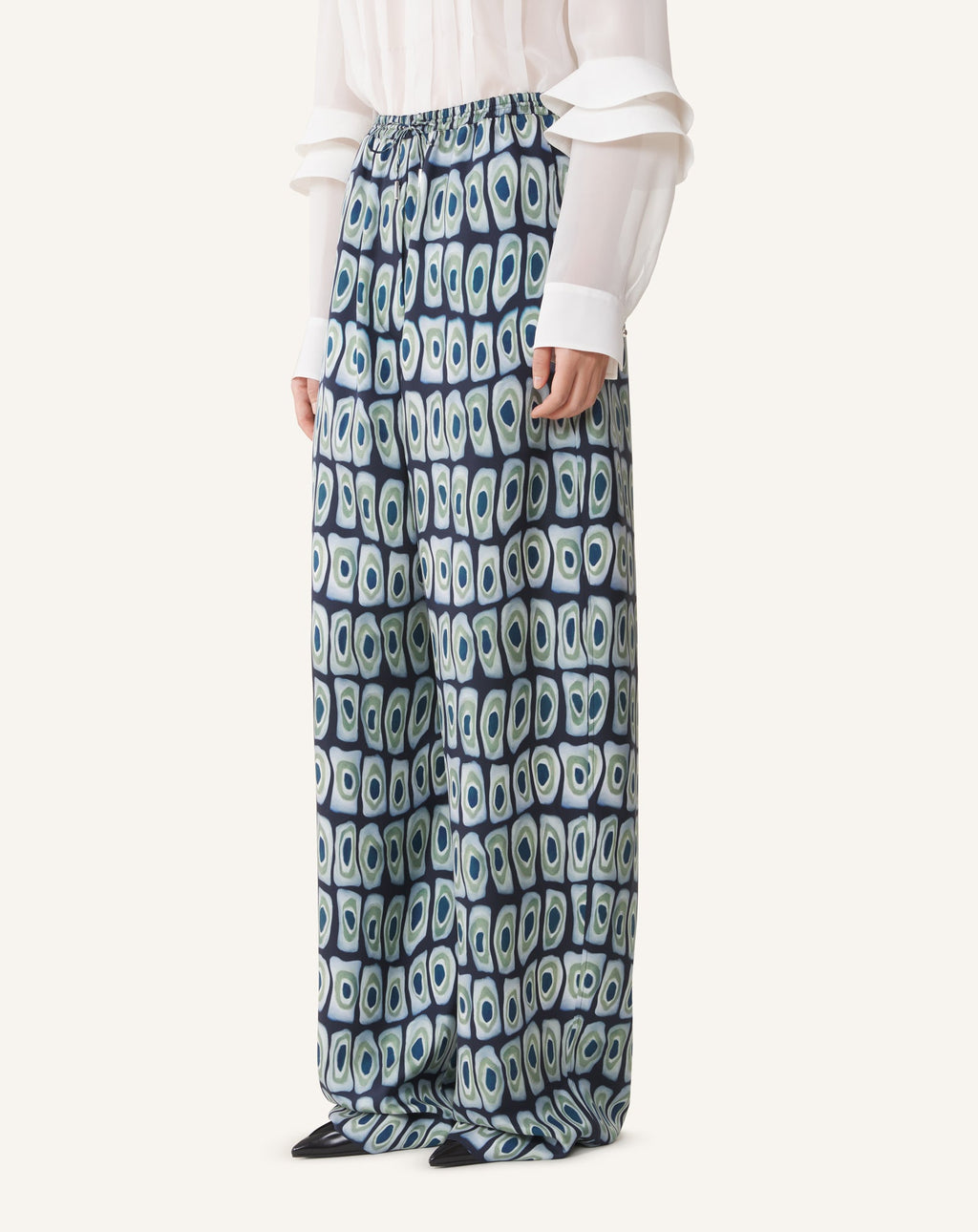 PRINTED WIDE-LEG SILK PANTS