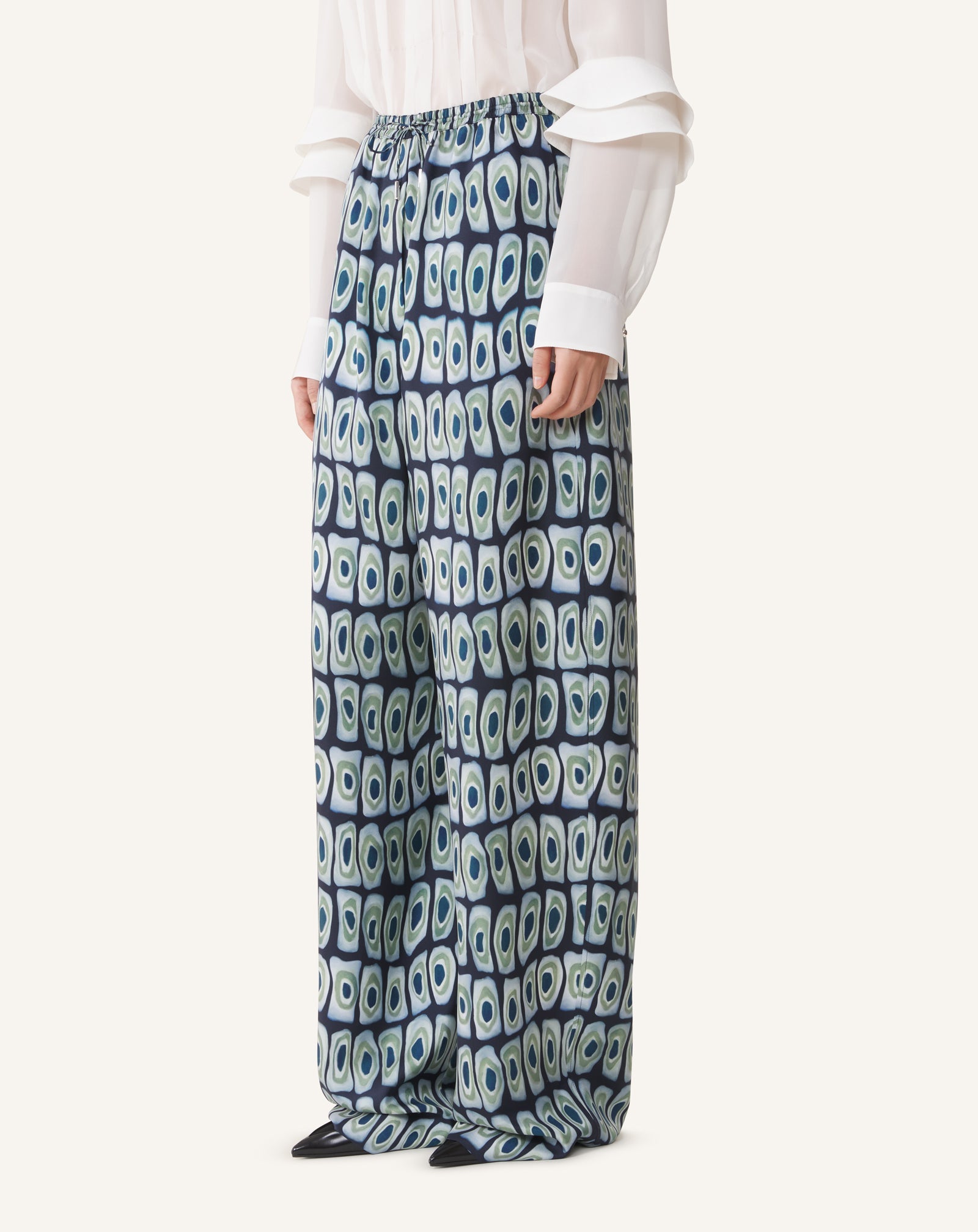 PRINTED WIDE-LEG SILK PANTS