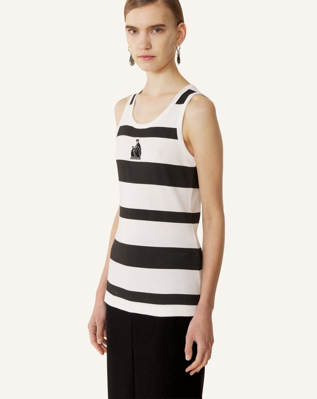 COTTON JERSEY MOTHER AND CHILD EMBROIDERED RIBBED TANK TOP