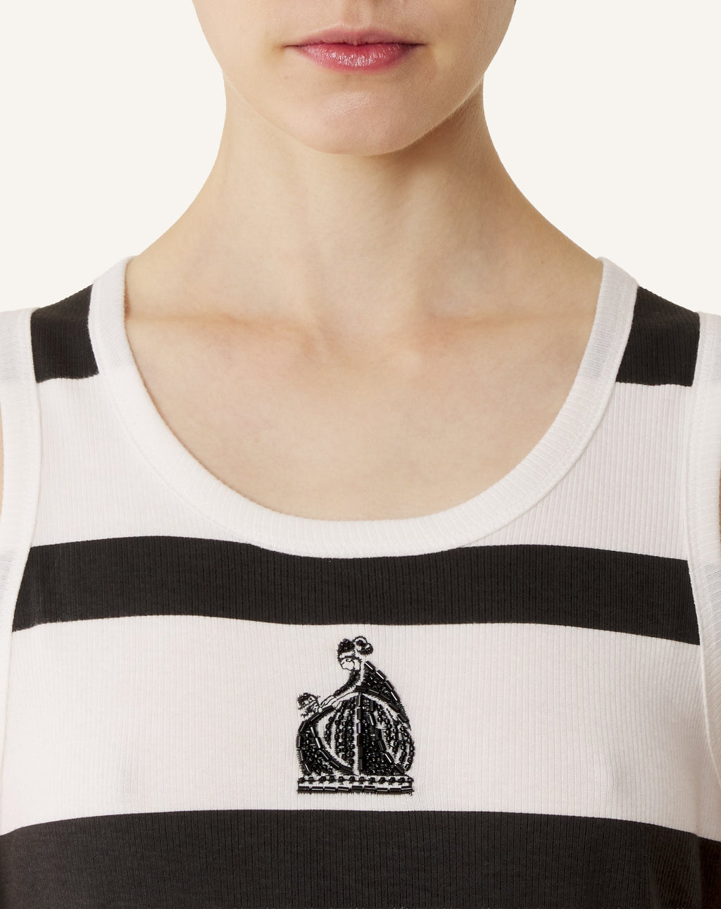 COTTON JERSEY MOTHER AND CHILD EMBROIDERED RIBBED TANK TOP