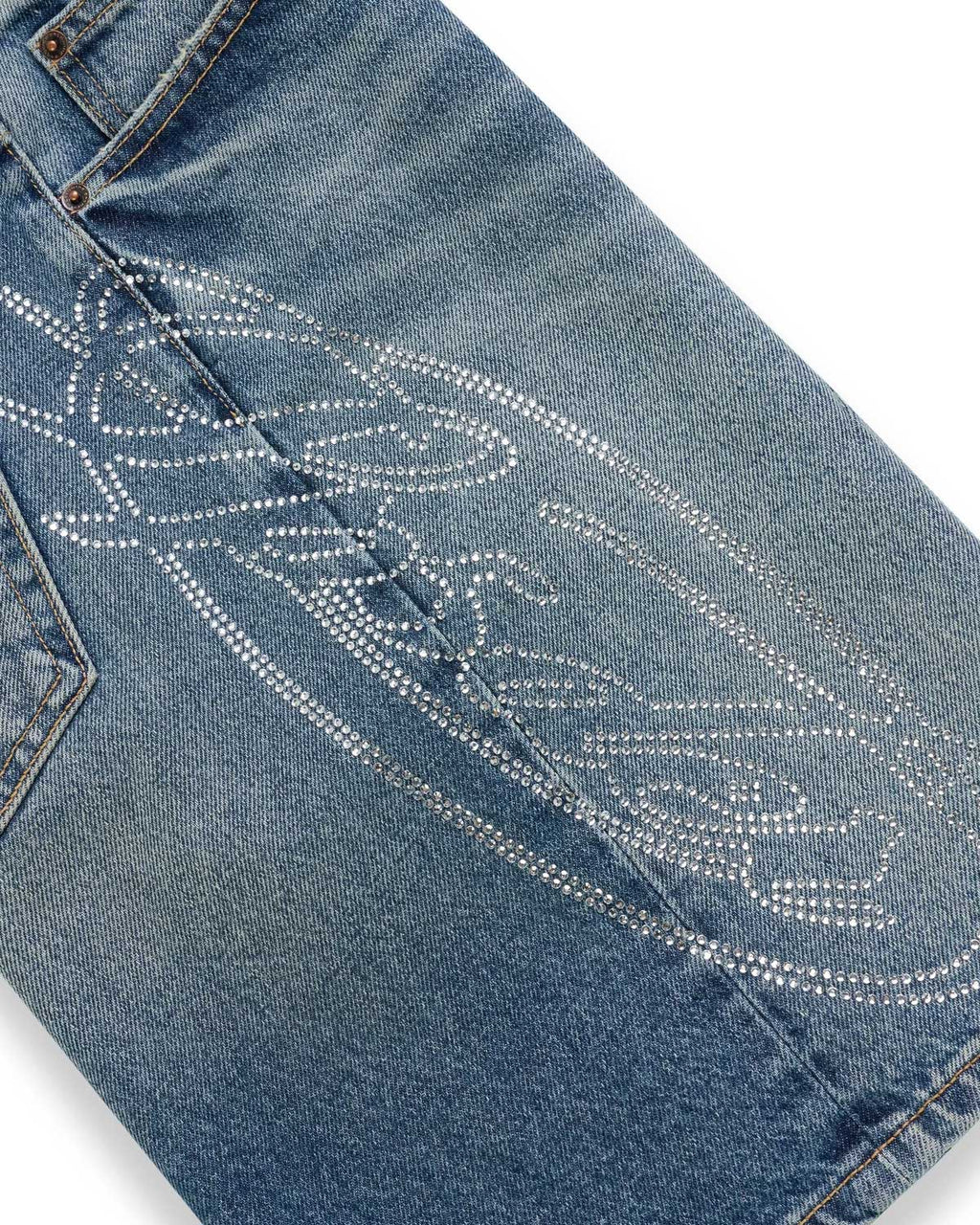 Sp5der Script Web Denim Shorts Indigo Blue