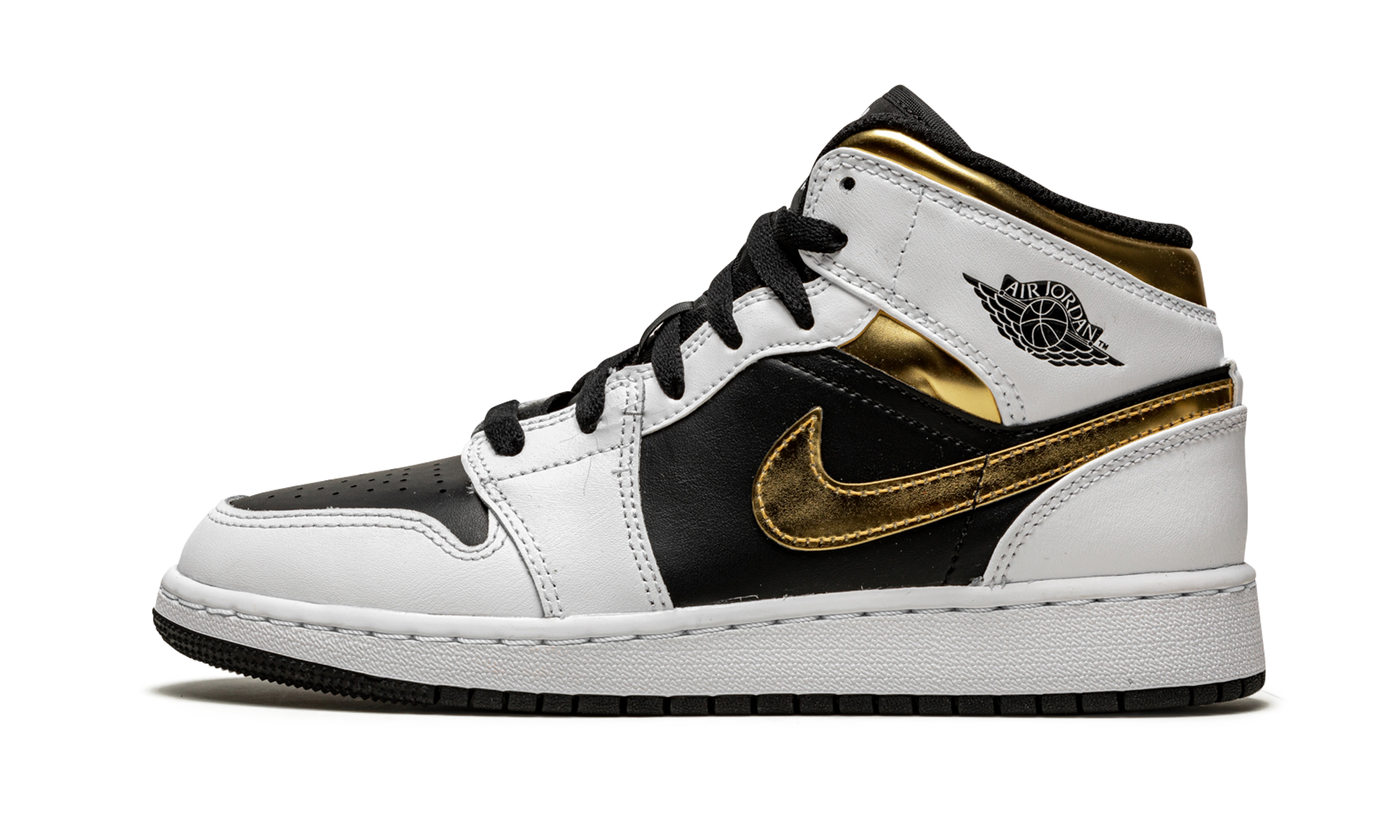Air Jordan 1 Mid GS "White / Gold / Black" 554725 190