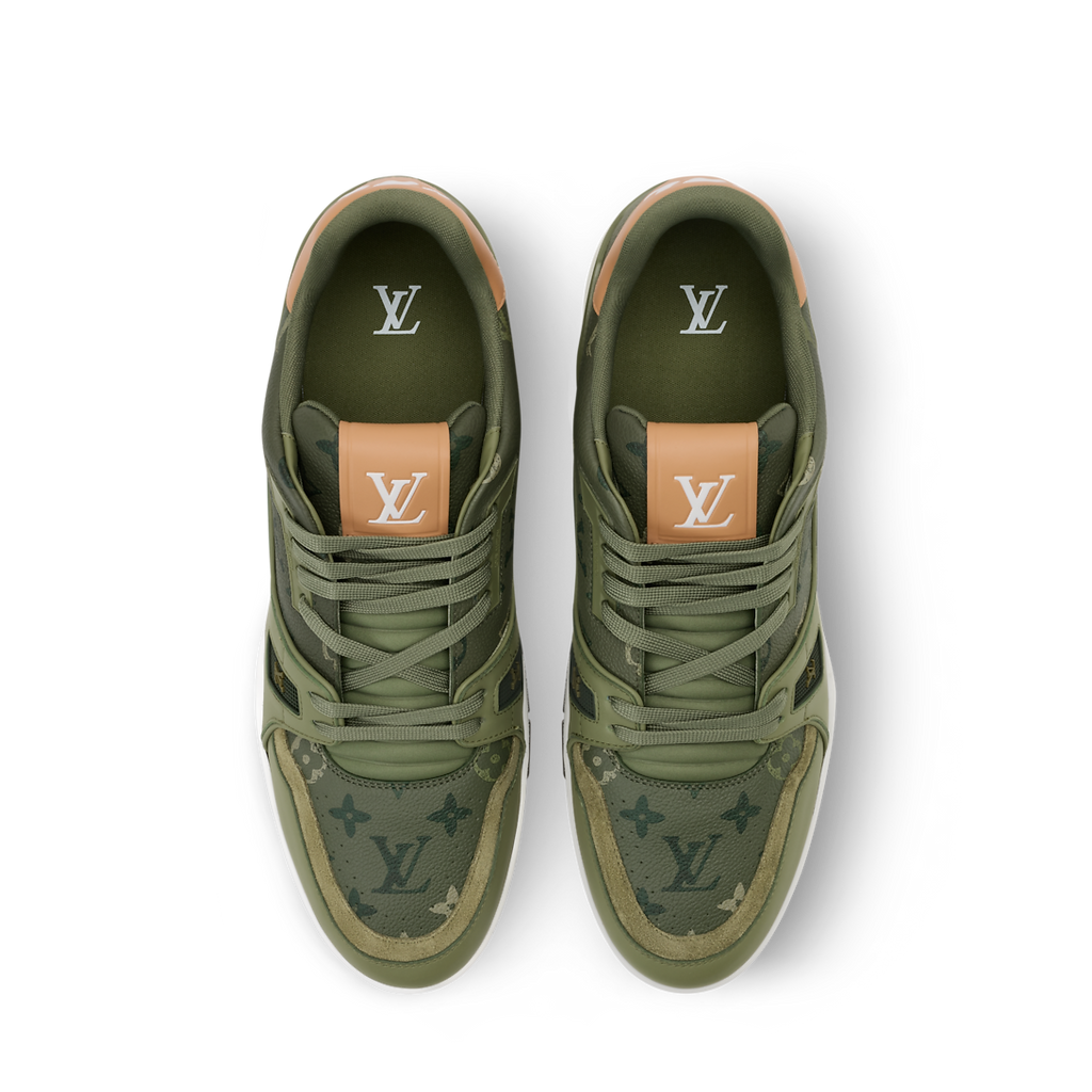 LV Trainer Sneaker Grained Calf Leather Khaki Green