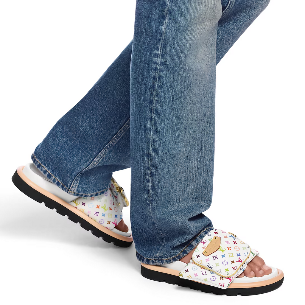 LV Pool Pillow Flat Comfort Mule  x "Takashi Murakami" White Multicolor