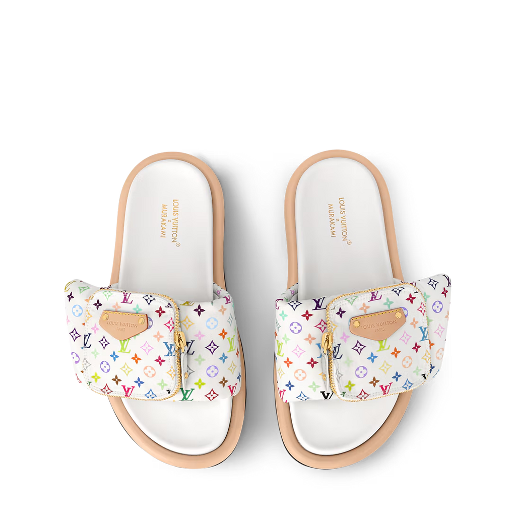 LV Pool Pillow Flat Comfort Mule  x "Takashi Murakami" White Multicolor