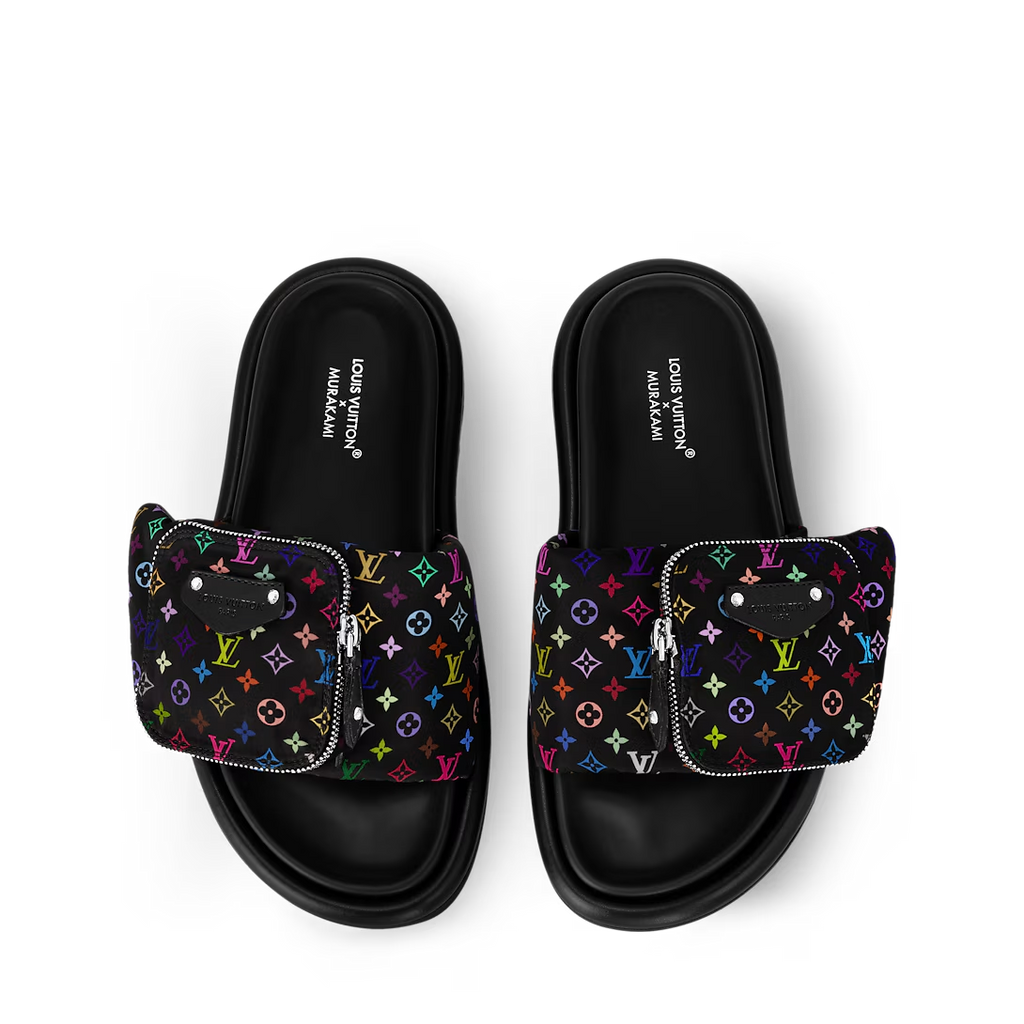 LV Pool Pillow Flat Comfort Mule  x "Takashi Murakami" Black Multicolor