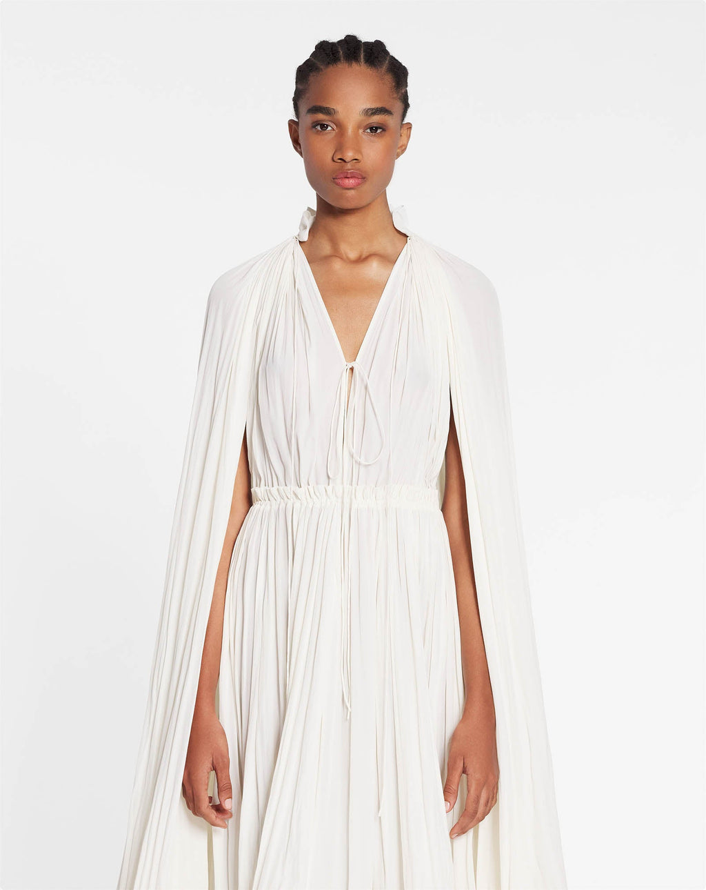 LONG CHARMEUSE RUFFLE DRESS