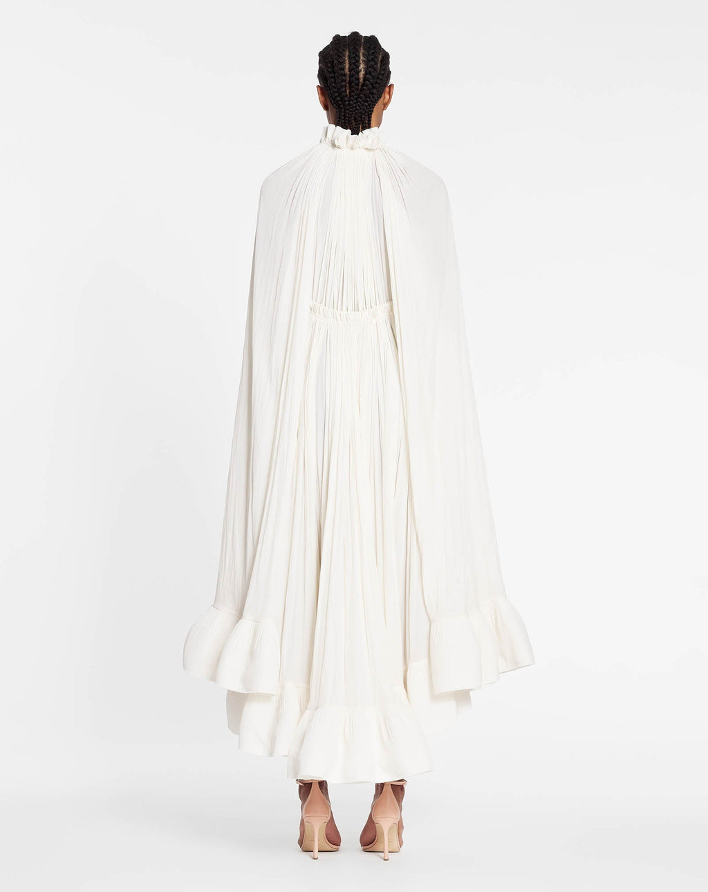 LONG CHARMEUSE RUFFLE DRESS